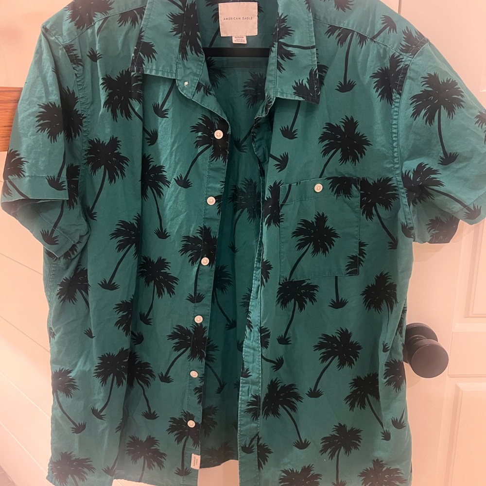 American Eagle Outfitters Green Shirt with Black Palm Design